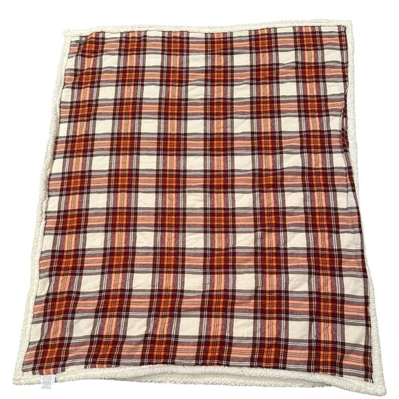 Eddie Bauer Plaid Sherpa Throw Blanket 50" X 60" Tan & Orange Cozy Reversible So - Picture 8 of 14
